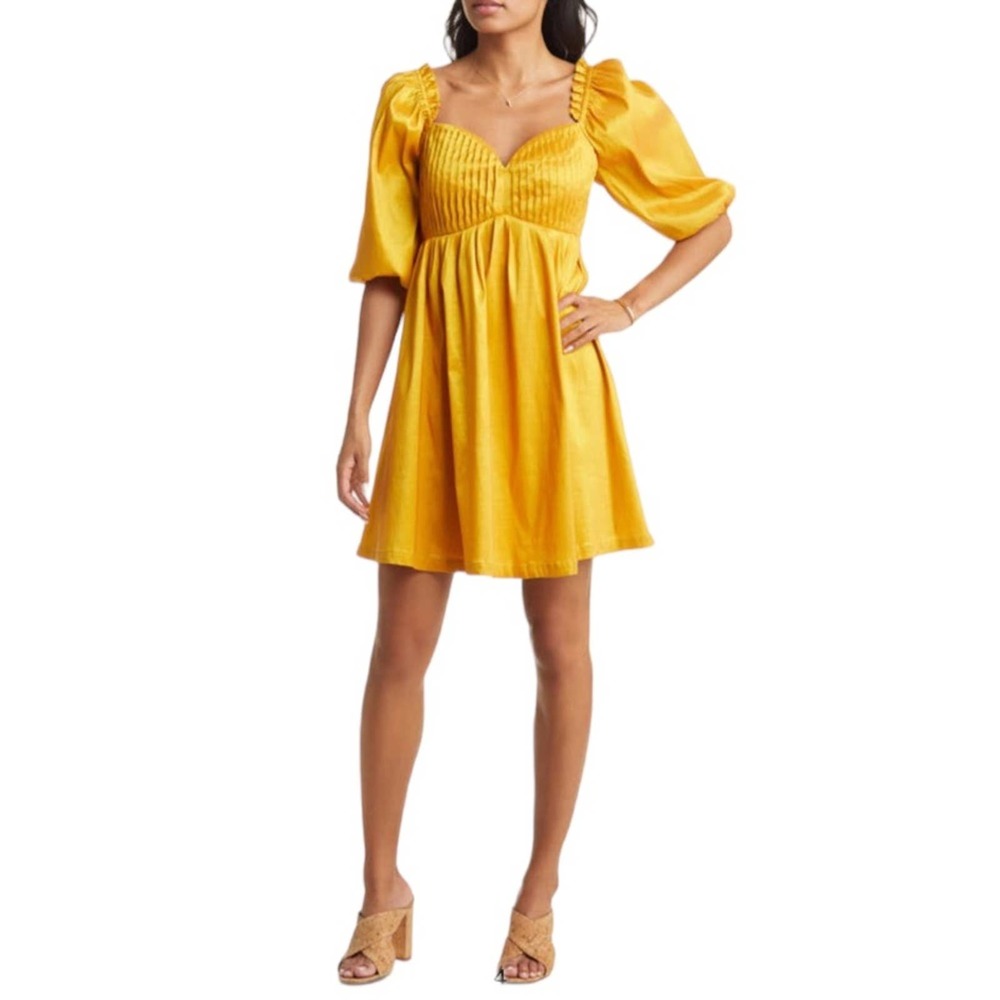 VICI Collection Puff Sleeve Babydoll Dress Women’s M Mustard Yellow NWT